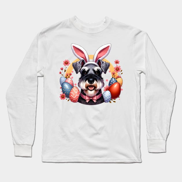 Standard Schnauzer Celebrates Easter with Bunny Ears Long Sleeve T-Shirt by ArtRUs